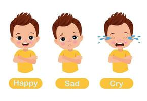 un conjunto de diferente emociones de un niño vector