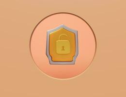 shield with golden unlock isolated on brown background.Internet security or privacy protection or ransomware protect concept,3d illustration or 3d render photo