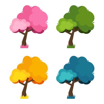 Trees set. Trees colored in the light of the seasons