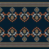 Ethnic geometric fabric pattern Cross Stitch.Ikat embroidery Ethnic oriental Pixel pattern navy blue background. Abstract,vector,illustration. Texture,clothing,frame,decoration,motifs,silk wallpaper. vector
