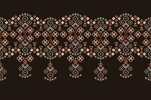 Ethnic geometric fabric pattern Cross Stitch.Ikat embroidery Ethnic oriental Pixel pattern brown background. Abstract,vector,illustration. Texture,clothing,frame,decoration,motifs,silk wallpaper. vector