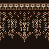 Ethnic geometric fabric pattern Cross Stitch.Ikat embroidery Ethnic oriental Pixel pattern brown background. Abstract,vector,illustration. Texture,clothing,frame,decoration,motifs,silk wallpaper. vector