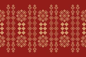 Ethnic geometric fabric pattern Cross Stitch.Ikat embroidery Ethnic oriental Pixel pattern red background. Abstract,vector,illustration. Texture,clothing,frame,decoration,motifs,silk wallpaper. vector