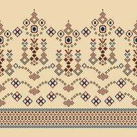 Ethnic geometric fabric pattern Cross Stitch.Ikat embroidery Ethnic oriental Pixel pattern brown cream background. Abstract,vector,illustration. Texture,clothing,frame,motifs,silk wallpaper. vector