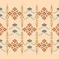 Ethnic geometric fabric pattern Cross Stitch.Ikat embroidery Ethnic oriental Pixel pattern brown cream background. Abstract,vector,illustration. Texture,clothing,frame,motifs,silk wallpaper. vector