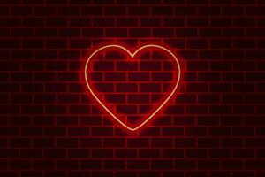 Red neon heart on the dark brick wall. Vector design.