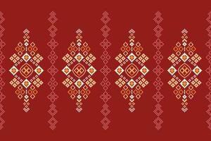 Ethnic geometric fabric pattern Cross Stitch.Ikat embroidery Ethnic oriental Pixel pattern red background. Abstract,vector,illustration. Texture,clothing,frame,decoration,motifs,silk wallpaper. vector