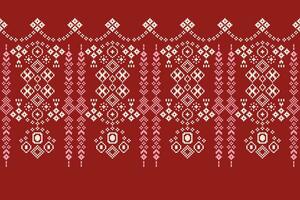 Ethnic geometric fabric pattern Cross Stitch.Ikat embroidery Ethnic oriental Pixel pattern red background. Abstract,vector,illustration. Texture,clothing,frame,decoration,motifs,silk wallpaper. vector