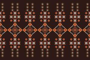 Ethnic geometric fabric pattern Cross Stitch.Ikat embroidery Ethnic oriental Pixel pattern brown background. Abstract,vector,illustration. Texture,clothing,frame,decoration,motifs,silk wallpaper. vector