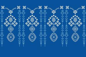Ethnic geometric fabric pattern Cross Stitch.Ikat embroidery Ethnic oriental Pixel pattern blue background. Abstract,vector,illustration. Texture,clothing,frame,decoration,motifs,silk wallpaper. vector