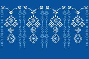 Ethnic geometric fabric pattern Cross Stitch.Ikat embroidery Ethnic oriental Pixel pattern blue background. Abstract,vector,illustration. Texture,clothing,frame,decoration,motifs,silk wallpaper. vector