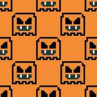 Vector fabric pattern illustration orange background pixel cross stitch abstract ghost patterns cute vertical ghosts orange color tone halloween background ghost halloween pattern.