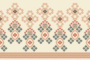 Ethnic geometric fabric pattern Cross Stitch.Ikat embroidery Ethnic oriental Pixel pattern brown cream background. Abstract,vector,illustration. Texture,clothing,frame,motifs,silk wallpaper. vector