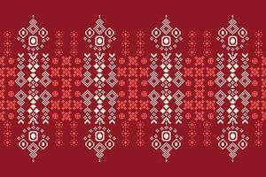 Ethnic geometric fabric pattern Cross Stitch.Ikat embroidery Ethnic oriental Pixel pattern red background. Abstract,vector,illustration. Texture,clothing,frame,decoration,motifs,silk wallpaper. vector
