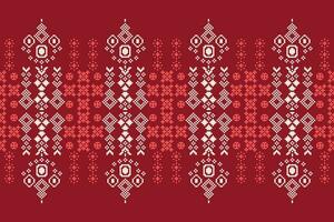 Ethnic geometric fabric pattern Cross Stitch.Ikat embroidery Ethnic oriental Pixel pattern red background. Abstract,vector,illustration. Texture,clothing,frame,decoration,motifs,silk wallpaper. vector