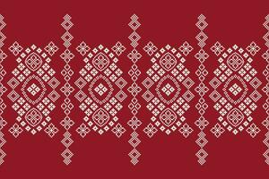 Ethnic geometric fabric pattern Cross Stitch.Ikat embroidery Ethnic oriental Pixel pattern red background. Abstract,vector,illustration. Texture,clothing,frame,decoration,motifs,silk wallpaper. vector