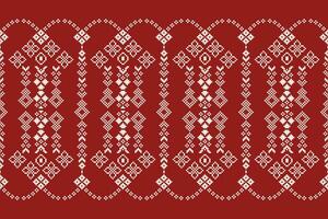 Ethnic geometric fabric pattern Cross Stitch.Ikat embroidery Ethnic oriental Pixel pattern red background. Abstract,vector,illustration. Texture,clothing,frame,decoration,motifs,silk wallpaper. vector