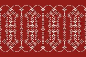 Ethnic geometric fabric pattern Cross Stitch.Ikat embroidery Ethnic oriental Pixel pattern red background. Abstract,vector,illustration. Texture,clothing,frame,decoration,motifs,silk wallpaper. vector