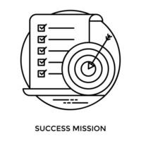Paper with done task list and target icon, iconizing success mission vector