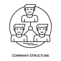 Three smiling human avatars attached with each other where one is leading the other two, structuring icon for company structure vector