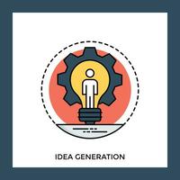 Bulb surrounded by processing cog with human avatar standing inside, formalizing icon for idea generation vector