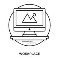 A desktop screen placed on a table to gather view for workplace icon vector