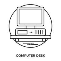 A personal computer with horizontal central processing unit on a desk, denotation for computer icon vector