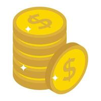 Trendy isometric vector design of coin stack