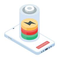 An isometric icon of mobile battery vector