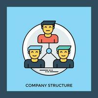 Three smiling human avatars attached with each other where one is leading the other two, structuring icon for company structure vector