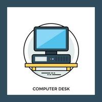 A personal computer with horizontal central processing unit on a desk, denotation for computer icon vector