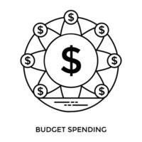 A wheel of dollars revolving around the concept of budget spending icon vector