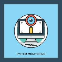 Focused magnifying glass with eyeball right in front of the desktop showcasing system monitoring concept vector