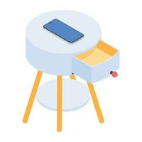 An isometric icon of bedside table vector