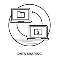 Arrows revolving around laptop one and two with folder baptized as same, notion for fata sharing vector