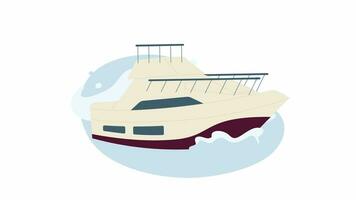 lyx Yacht på vatten stänk hav tecknad serie animation. fartyg segling i vågor 4k video rörelse grafisk. hav stänk runt om båt. Yacht tävlings 2d Färg animerad scen isolerat på vit bakgrund
