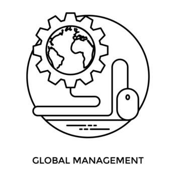 Gear with globe attached to a mouse making icon for global management vector