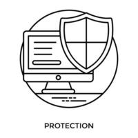 A computer monitor with protective shield, manifestation of protection icon vector