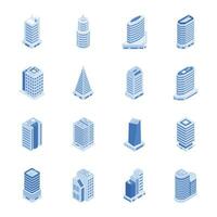 Pack of Skyscraper Buildings Isometric Icons vector