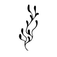 Doodle single twig branch element. Dry twig plant, herb. Vector silhouette illustration