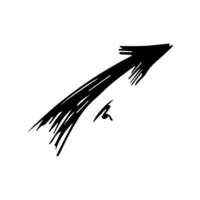 Vector black arrow doodle isolated icon on white background. Hand drawn pointer design element.