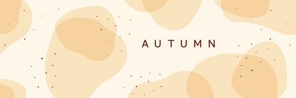 Vector Autumn horizontal banner. Falling leaves, dots, line, transparent shapes in autumn colors.