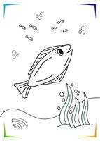 negro y blanco pez, caparazón, algas colorante página. marina submarino habitantes vector ilustración