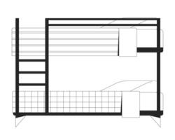 Bunk bed in university dormitory flat monochrome isolated vector object. Bunkbed in dorm room. Editable black and white line art drawing. Simple outline spot illustration for web graphic design