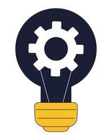 Light bulb with gear inside flat line color isolated vector object. Mechanism. Modern technology. Editable clip art image on white background. Simple outline cartoon spot illustration for web design