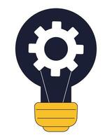 Light bulb with gear inside flat line color isolated vector object. Mechanism. Modern technology. Editable clip art image on white background. Simple outline cartoon spot illustration for web design