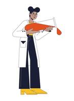 Scientist pouring liquid from tube flat line color vector character. Chemical experiment. Editable outline full body person on white. Simple cartoon spot illustration for web graphic design