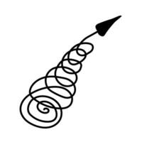 Vector black arrow doodle isolated icon on white background. Curly, swirl pointer design element.