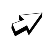 Vector black arrow doodle isolated icon on white background. Hand drawn pointer design element.