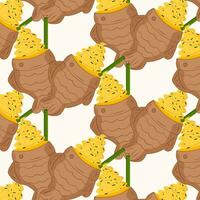 Seamless pattern biscuit fish with cream, sprinkles and straw. Vector Japanese Taiyaki ice cream.